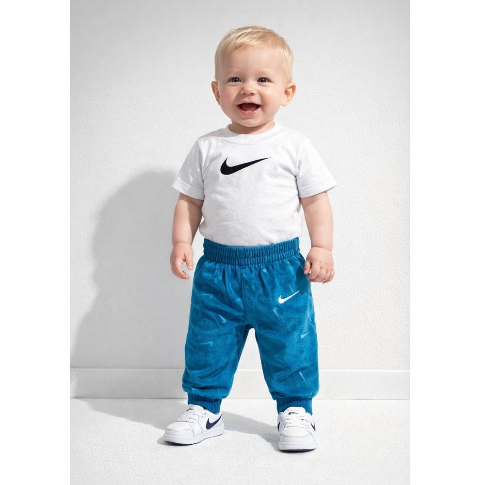 NWT Nike kids Baby Blue‎ Swoosh Logo Jogger Sweatpants 3M NEW